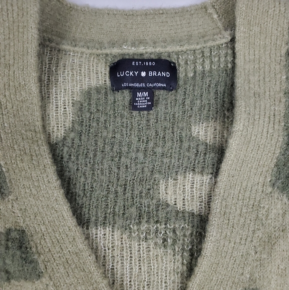 Lucky Brand Green Camo Cozy Knit Button Sweater Medium - Picture 7 of 9